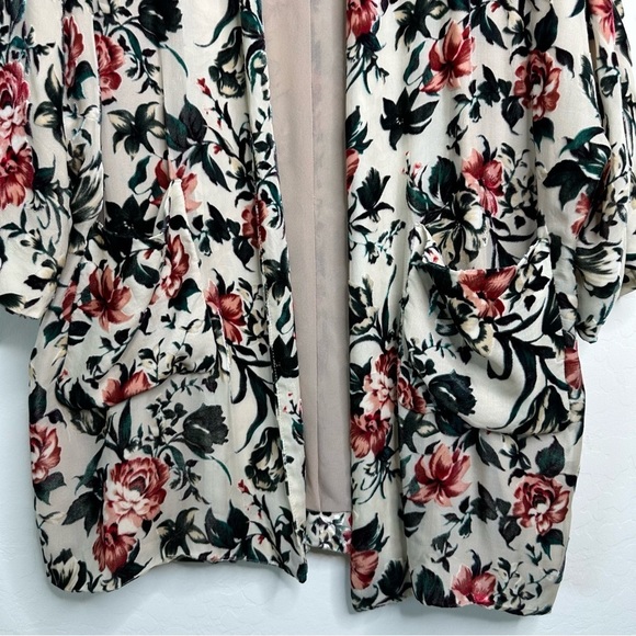The Kooples Nude Silk Blend Moody Boho Velvet Floral Kimono One Size - Picture 8 of 14